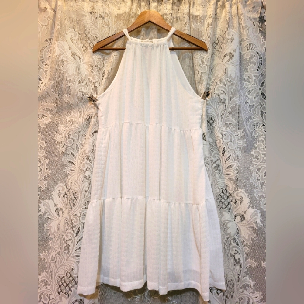A New Day Size L White Mock Neck Tiered Halter Midi Dress